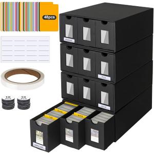 Trading Card Storage Box for 12000+, Card Deck Box for MTG Commander Display, Card Organizer Box with 48 Card Dividers, Labels & Tapes, Compatible with TCG, PTCG, MTG and Sport Cards