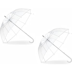 2 Pcs Clear Bubble Umbrellas 52 Inch Large Transparent Wedding Umbrellas Windproof Dome Umbrella with j Hook Handle For Wedding Bridal Parties Graduation and Outdoor Events