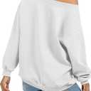 ELLEVEN Women’s Off Shoulder Sweatshirt, Casual Long Sleeve Pullover Tops with Pockets (White, S)