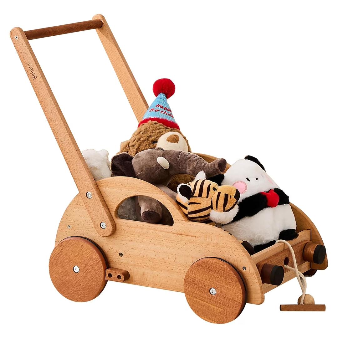 Belleur Wooden Baby Walker, Baby Push Walker with Adjustable Height, Walking Toy for Toddlers 1-3 Years Old, Promotes Early Walking Skills, Supports Early Development
