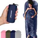 Ultralight Sleeping Bag Liner - 5.3 oz Washable Adult Sleep Sack & Travel Sheets, Self Tan Sleep Sack with Two-Way-Zipper, for Backpacking, Hotel, Camping, Travel (Blue)