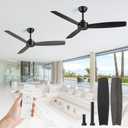 ZMISHIBO 2 Pack 52 Inch Black Ceiling Fans no Light with Remote, 6 Speeds