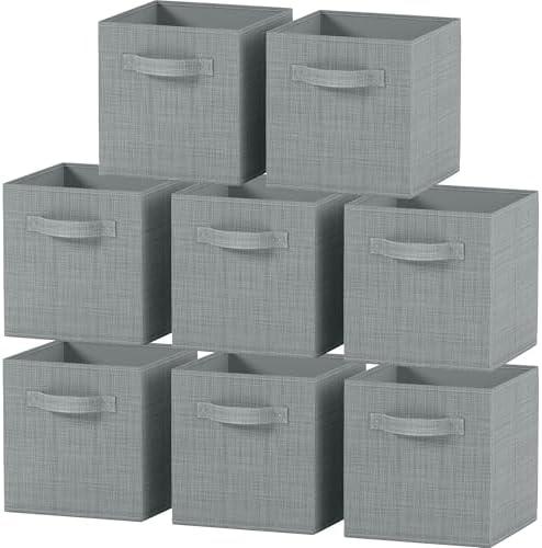 Royexe Set of 6 Foldable Fabric Storage Cube Bins | Collapsible Cloth Organizer Baskets Containers | Folding Nursery Closet Drawer | Features Dual Handles (Printed Grey)