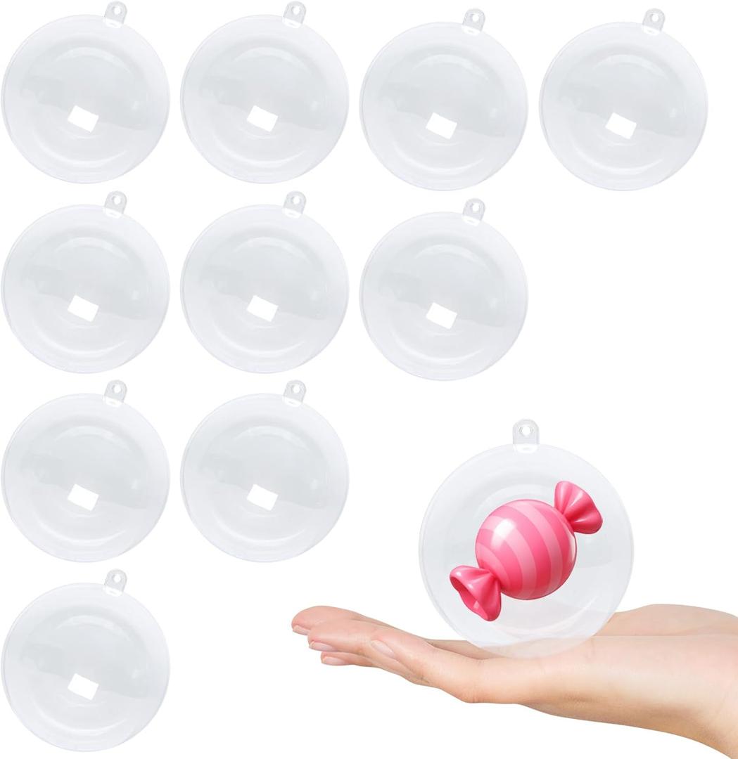 10PCS Clear DIY Christmas Plastic Fillable Ornaments for Crafts Empty Transparent Small Balls to Fill Hanging Decorative for Birthday Valentines Day Wedding DIY