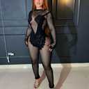 WEICHUJIAN Women's Sexy Mesh Hollow Jumpsuit Club Rave Party Bodysuit Lace One Piece Romper (Black, XL)