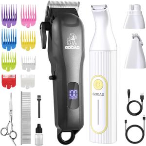Dog Clippers for Grooming,Dog Grooming Kit for Heavy Thick Hair&Coats/Low Noise Rechargeable Cordless Pet Shaver with Paw Trimmer Nail Grinder/Hair Trimmer for Small & Large Cats (Black)