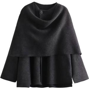 WOWULOVELY Women's Winter Oversized Scarf Jacket Shawl Wraps Knit Long Sleeve Button Peacoat Coat Sweater Cardigan (Grey), S