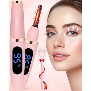 Heated Eyelash Curlers - Eye Lash Curler Heat - Mini Electric Eyelash Curler with LED Display 3 Temp Settings USB Rechargeable Natural Curling 24H Long Lasting for Women Makeup Tools Gifts (Pink)