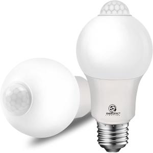 Energetic Motion Sensor Light Bulb, 8.5W (60 Watt Equivalent) E26 Motion Activated Dusk to Dawn Security Light Bulb for Front Door Porch Garage Basement Hallway Closet, 3000K Warm White, 2 Pack