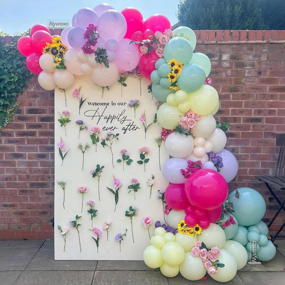 154Pcs Spring Wildflower Balloons Arch Garland Kit, Pastel Color Balloons for Flower Dasiy Floral Birthday Butterfly Tea Party Garden Baby Shower Decorations, 5 Inch, 10 Inch, 18 Inch