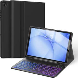 Soke Keyboard Case for Samsung Galaxy Tab A11 Plus/A11+ 11 inch 2025(SM-X230/X236/X238) - 7 Color Backlight Wireless Detachable Folio Keyboard Cover with S Pen Holder, Black