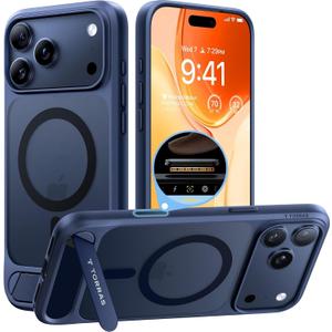 TORRAS for iPhone 17 Pro Case with Strong Magnetic & Stand, Fit for MagSafe, Mil-Grade Protection, Built-in Kickstand, Camera Control, Translucent Shockproof Slim 17 Pro Cover Ostand, Deep Blue