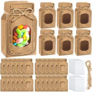 Yexiya 24 Pcs 5. 5" x 3. 4" Mini Kraft Paper Mason Jar Bottle Treat Bags with 24 Plastic Bags with Zip 160 Dot Stickers and Hemp Rope Mason Jar Candy Bag for DIY Wedding Birthday Exchange Party Favors
