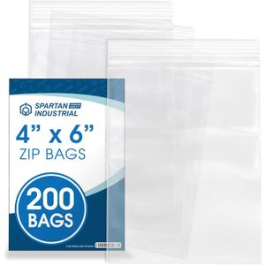 Spartan Industrial - 4 X 6 (200 Count) 2 Mil Clear Reclosable Zip Plastic Poly Bags with Resealable Lock Seal Zipper