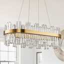 39.3''Gold Modern LED Crystal Chandelier- Contemporary Chandelier Light Fixture,Luxury Adjustable Height Chandeliers,3 Colors Dimmable Pendant Ceiling Light for Dining Room Foyer With Remote Control
