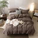 BDEAR 3 Pieces Light Chocolate Brown Duvet Cover Set King Size 104'' W x 90'' L, 100% Washed Cotton Duvet Cover with Zipper Closure Plus 2 Pillowcases, Oeko TEX Standard Certificated
