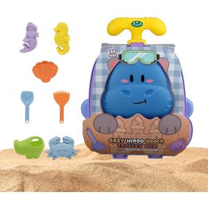 Hippo Trolley Case Sand Toys Beach Set Including Shovel Rake Sand Molds Summer Outdoor Toys for Kids  (Blue)