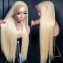 Aubree 613 Blonde Lace Front Wig Long Straight Hair Heat Resistant Fiber Blonde Synthetic Wigs Glueless Pre-plucked Natural Frontal Lace Wigs for Black Women Daily & Cosplay Wear
