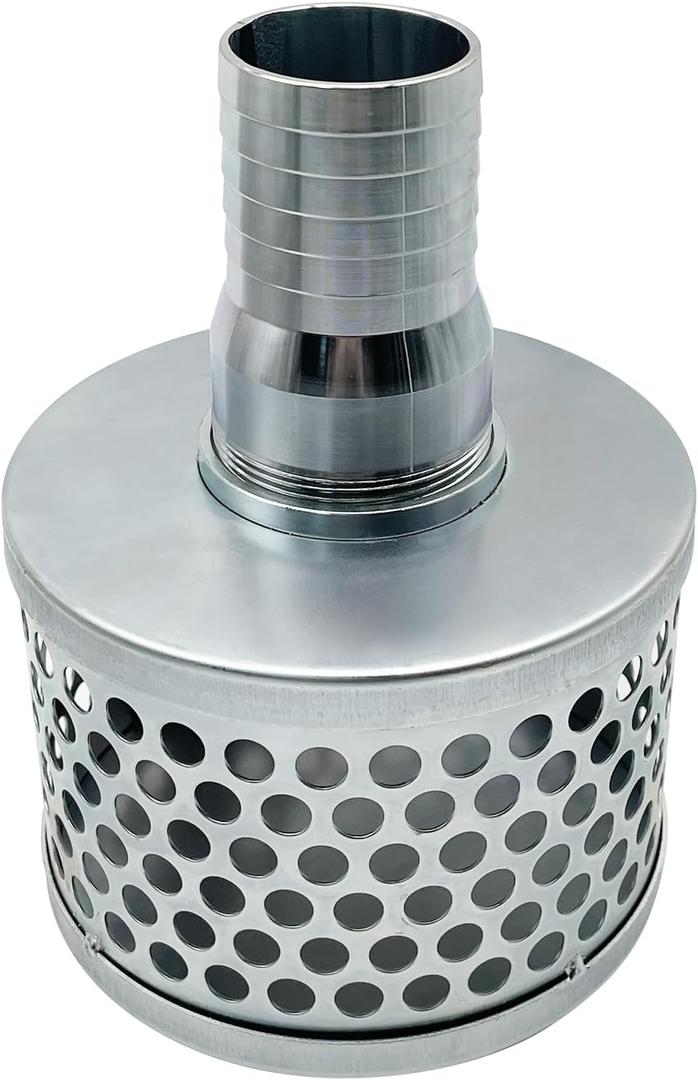 MUSTBEE Round Hole Suction Strainers and Combination Hose Connector Set for Pump, Plated Steel (1.5 inch set)