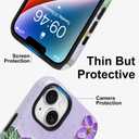 KANGHAR Cute Case for iPhone 14 Case for Women Girls [Compatible with MagSafe] Purple & White Oil Painting Floral Print Pattern Design, Aesthetic Girly Flowers Magnetic Protective Phone Cover