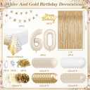 60th Birthday Decorations, Happy 60th Birthday Decorations White and Gold Balloons Happy Birthday Banner Tablecloth Fringe Curtain Cake Topper Paper Pom Poms Men Women 60 Year Old Birthday Party Decor