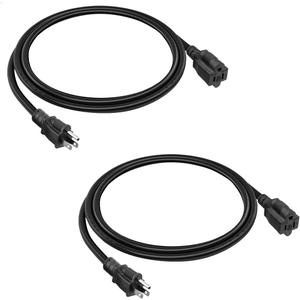 2-Pack 3ft Extension Cord Outdoor 16 SJTW AWG Heavy Duty Power Cord 3 Prong, NEMA 5-15P to NEMA 5-15R, Power Cable for Indoor and Outdoor Use, ETL Listed (Black)