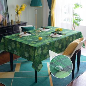 St. Patrick's Day Waterproof Tablecloth  Rectangular Table Cloth Shamrock Print, Stain Resistant, Perfect Table Cover for Dining & Kitchen Decor, W60 x L120 (Green)