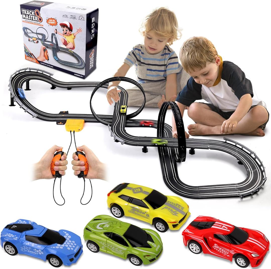 Slot Car Race Track Sets, 23ft Race Car Track for Kids with 4 Slot Cars , Dual Racing Race Track Set Features a Loop, Turns, Straightaways and a Crossover,Toys & Gifts for 3-15 Year Old Boys Girls