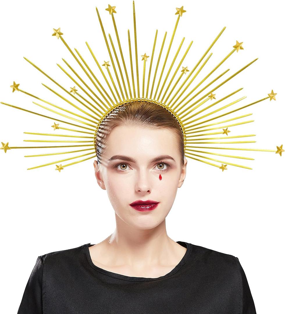 Mary Halo Crown Headband Goddess Spiked Halo Crown Halloween Costume Headpiece Headdress for Cosplay Party Women