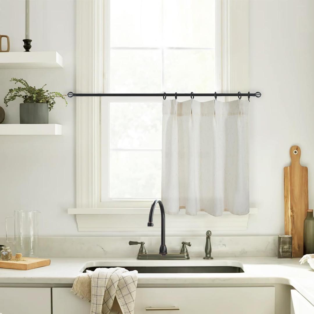 Cafe Curtain 18 Inch Length Pinch Pleat Sheer Linen Farmhouse Tiny Window 1 Single Panel Curtain for Kitchen,24x18 in Long (Natural)