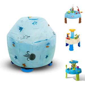 Kids Water Table Cover - Outdoor Kids Toy Cover for Little Tikes Showers Splash Tower Water Table, Blue Printed Round Cover Waterproof & Dustproof