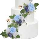 Flower Wedding Toppers for Cakes - 23 Pcs Rustic Blue Flowers Toppers with Pearls for Bridal Shower Engagement Cake Decor, Flowers for Anniversary Birthday Cake Decorating