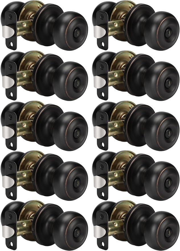 goldenwarm Bronze Passage Door Knobs, Oil Rubbed Bronze Closet Door Knobs Interior, Bronze Passage Door Knobs Set for Hallway Closet (10 Pack, Oil Rubbed Bronze)