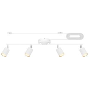 Plug in Track Lighting LED, Track Lighting Fixtures Ceiling, White 4-Light Kitchen Light Kit, Plug in Wall Light with 14.8ft Power Cord, Rotatable Ceiling Spotlight for Bedroom(GU10 Socket, NO Bulb)