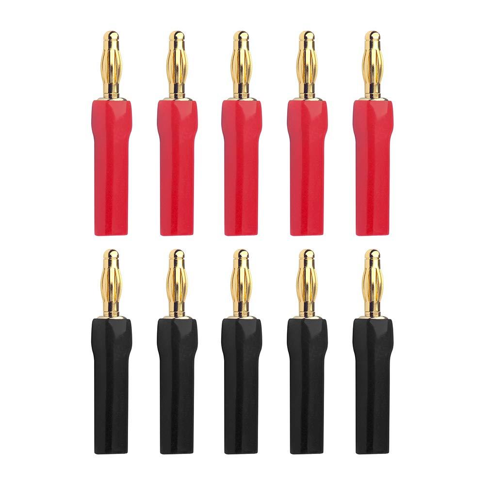 VCELINK 4mm Speaker Banana Plugs-Open Screw Type, Insulated 24K Gold Plated Speaker Wire Banana Plugs Connectors (5 Pairs(10 pcs))