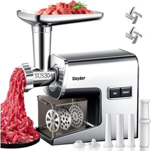 Electric Meat Grinder, 3000 Max 304 Stainless Steel Meat Mincer Accessories with 2 Blades,3 Grinding Plates,3 Sausage Stuffer Tubes & Kubbe Kit for Home & Kitchen Use