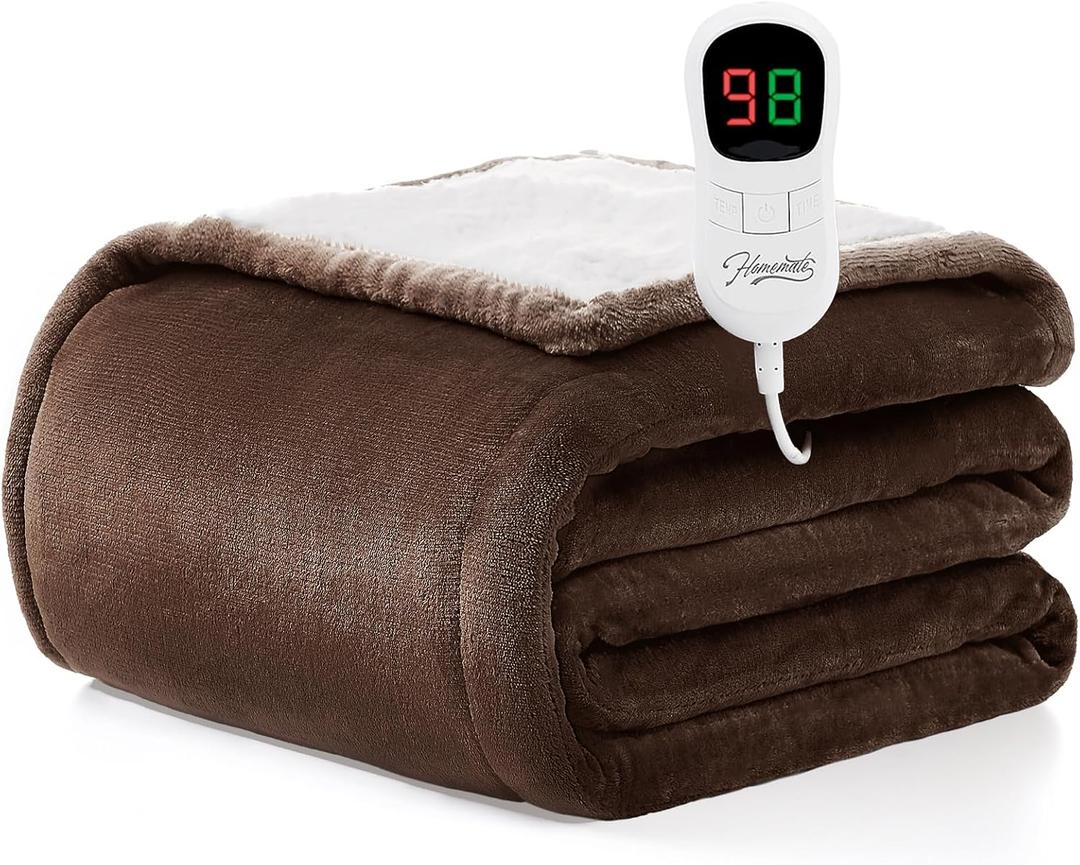 Homemate Electric Heated Blanket Twin Size - 62"x84" Heating Blanket Twin Size 1/2/4/6/8 Hours Auto-Off 10 Heat Level Over-Heat Protection Flannel Sherpa ETL Certification