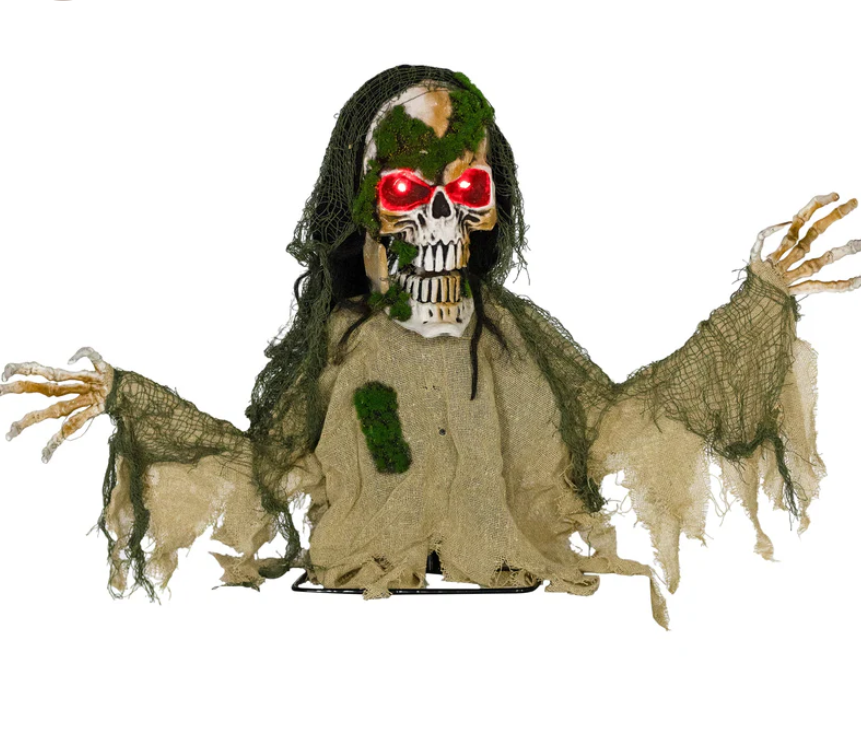 Outsunny Halloween Animated Skeleton with Glowing LED Eyes, Half-Body Scary Halloween Decorations, Battery Operated, Indoor Party Props