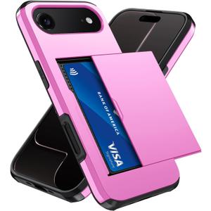 Qinmay Compatible with iPhone 17 Air Case Wallet,Built-in Card Holder, Heavy Duty Protective Dual Layer Shockproof Hidden Card Slot Slim Wallet Phone Cover for iPhone 17 AirPink