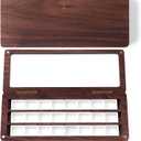 Fuumuui Watercolor Palette Box, Walnut Wood Palette Kit with Cover, 24 Empty Removable Half-pan Grids, Dual Tip Travel Brushes, for Watercolor Gouache Color Mixing, Pure White Palette