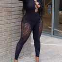 Womens Sexy Off Shoulder Leopard Mesh Jumpsuit Rhinestone Cutout One Piece Lace Bodysuit Nightclub Party Outfits (Black, M)