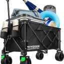 VIVOSUN Collapsible Folding Wagon, Outdoor Utility with Silent All-Terrain Wide Wheels, Adjustable Handle, Cup Holders & Side Pockets, for Camping, Beach, Shopping, Garden, Sports, Picnic, Black