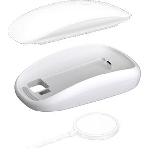 Magic Mouses Charger Base Wireless Charging Dock for Apple Magic Mouse 2 (USB-C), Ergonomic Wand Apple Mouse Grip with MagSafe Charging Support (White),Charger and Mouse not Included