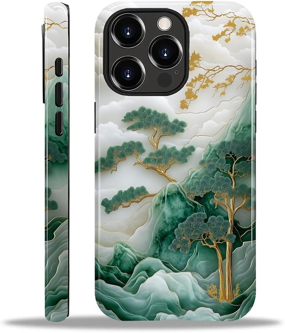 Compatible with iPhone 11 Pro Case,Hybrid 2-Layer Hard Shell Silicone Case - Mountain Tree Landscape - Scratch Resistant Shockproof Cover