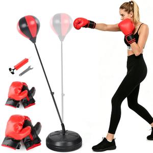 Punching Bag with Stand & Speed Bags for Boxing, Reflex Bag Set | Includes 2 Pairs Gloves (L+S), Adjustable Reflex Bar, For Adults & Teens, Home Training Stress Relief & Fitness, Large + Small