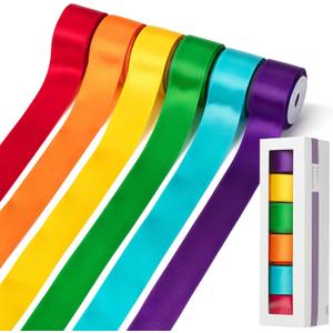 Mr. Pen- Satin Ribbon, 6 Rolls, 1 Inch, 5 Yards/Roll, Vibrant Rainbow Ribbon 1 Inch