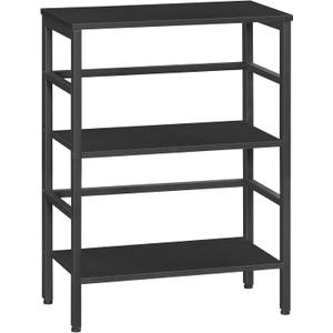 HOOBRO 3 Tier Bookshelf, Industrial Bookcase, Record Storage Rack with Side Fence, Wood Storage Shelf with Metal Frame, Rustic Open Display Shelf for Living Room, Bedroom, Black BB86CJ01G1
