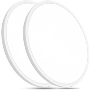24 Inch Large LED Flush Mount Ceiling Light, 50W, 5480LM, 3000K/4000K/6000K CCT Selectable,Super Slim Low Profile Round Flat Panel Light for Bedroom,Kitchen,Hallway (White 2PK), NoRemote-24inch-2PK