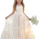 LalaMira Flower Girl Dress Lace Boho Toddler Dresses Ruffle Girl Dress for Wedding Garden Party Holiday Communion Sleeveless (8 Years, Ivory)