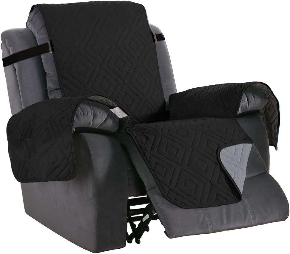 H.VERSAILTEX Reversible Quilted Recliner Covers Water Resistant Furniture Protector for Reclienr Chair with Elastic Straps for Pets Kids Sitting Width Up to 22"(Recliner, Black/Grey)